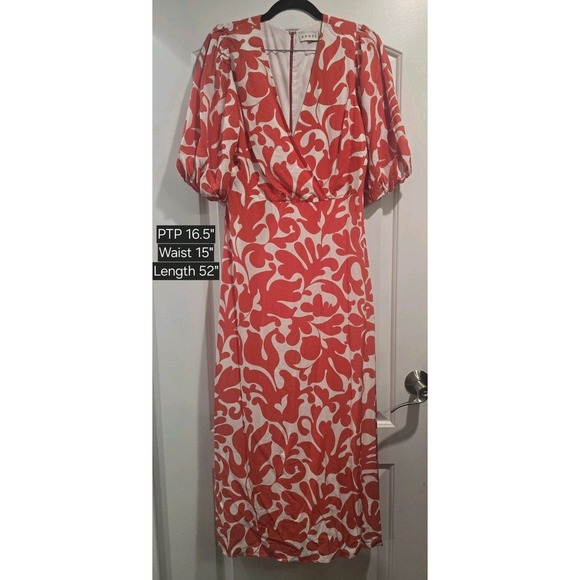 RHODE Dresses & Skirts - Rhode Ina Midi Dress W/ Puff Sleeves‎ in Red Caspi Sz 6 NWT MSRP $450